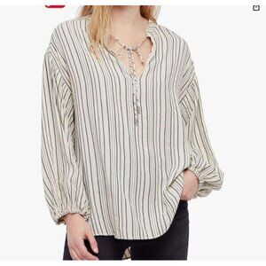 Free People Womens Shirt Tunic Cream Gray Boho Size XS